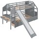 preview thumbnail 5 of 7, Twin over Twin Bunk Bed with Storage Staircase, Slide and Drawers, Desk with Drawers and Shelves,Maximized Space, Gray