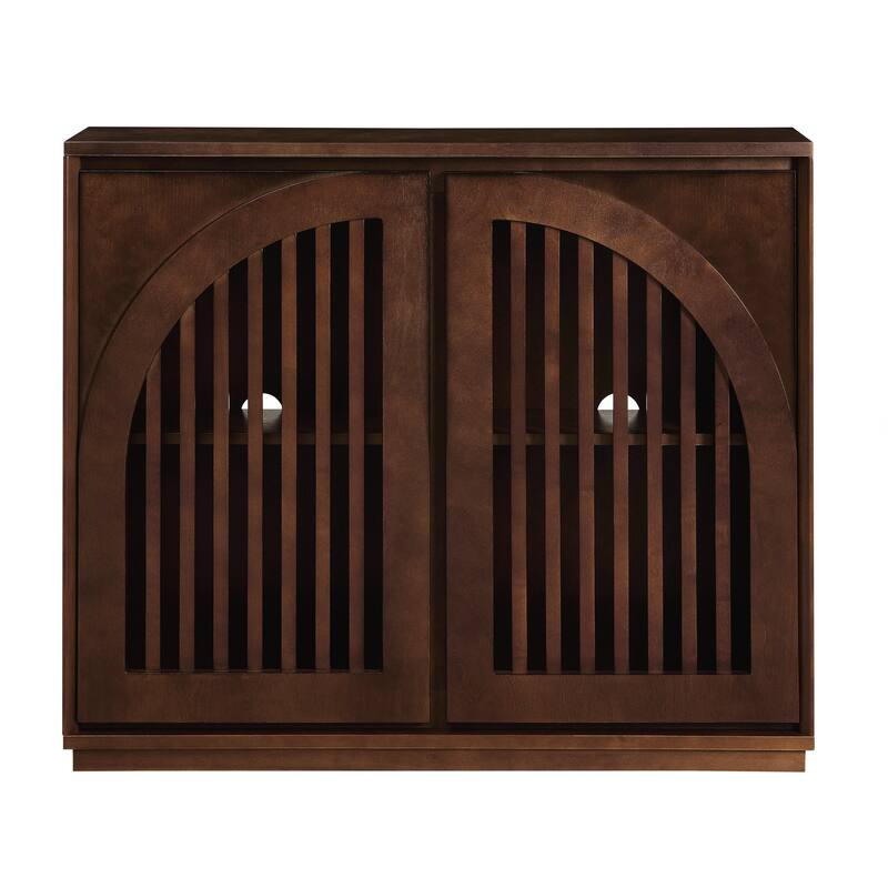 Mid Century Modern Fluted Sideboard Cabinet with 2 Outlet Holes, Buffet Cabinet with Storage