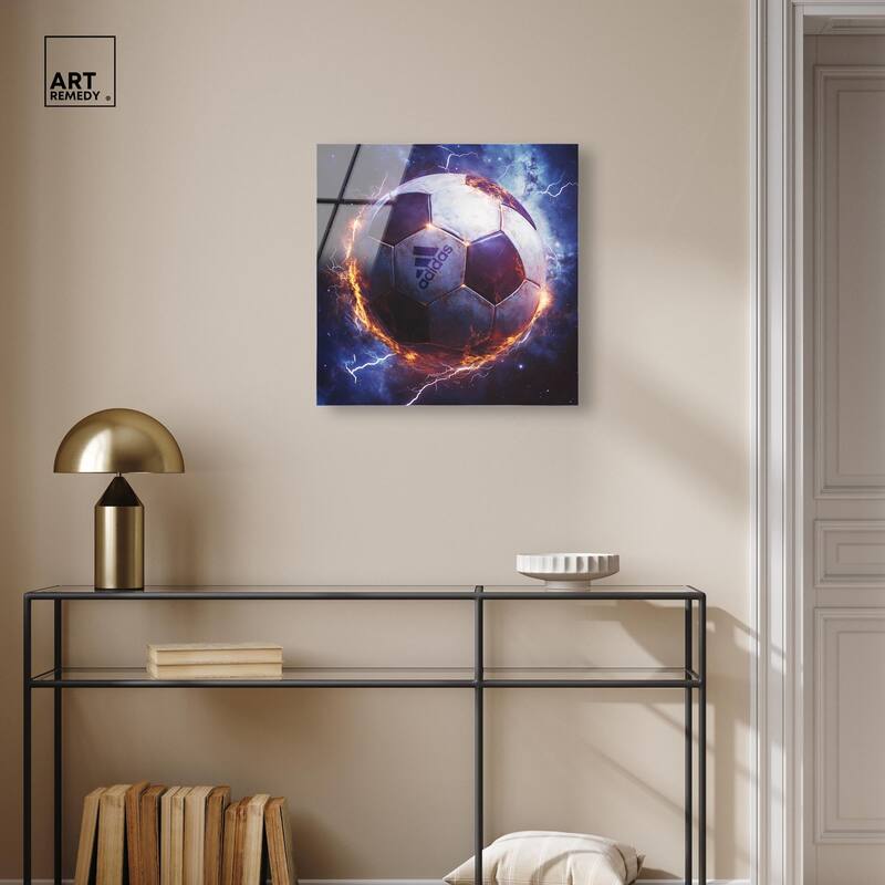 Electrify Soccer Ball Acrylic by Art Remedy, Ready to Hang