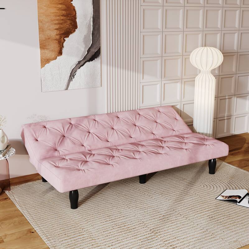 Sofa-to-Bed Evolution: 66" Black Velvet Sofa Bed Transforms Seamlessly, Ideal for Family Living Rooms,Apartments,and Bedrooms