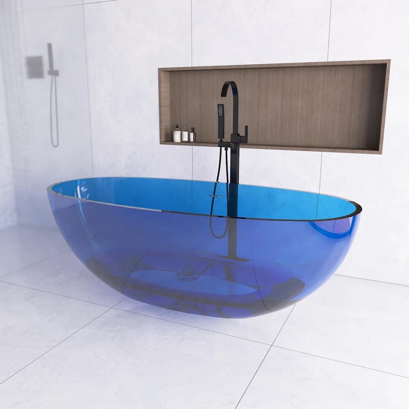 65 in.W Solid Surface Freestanding Flatbottom Soaking Bathtub in Blue - 65.2" x 29.7"