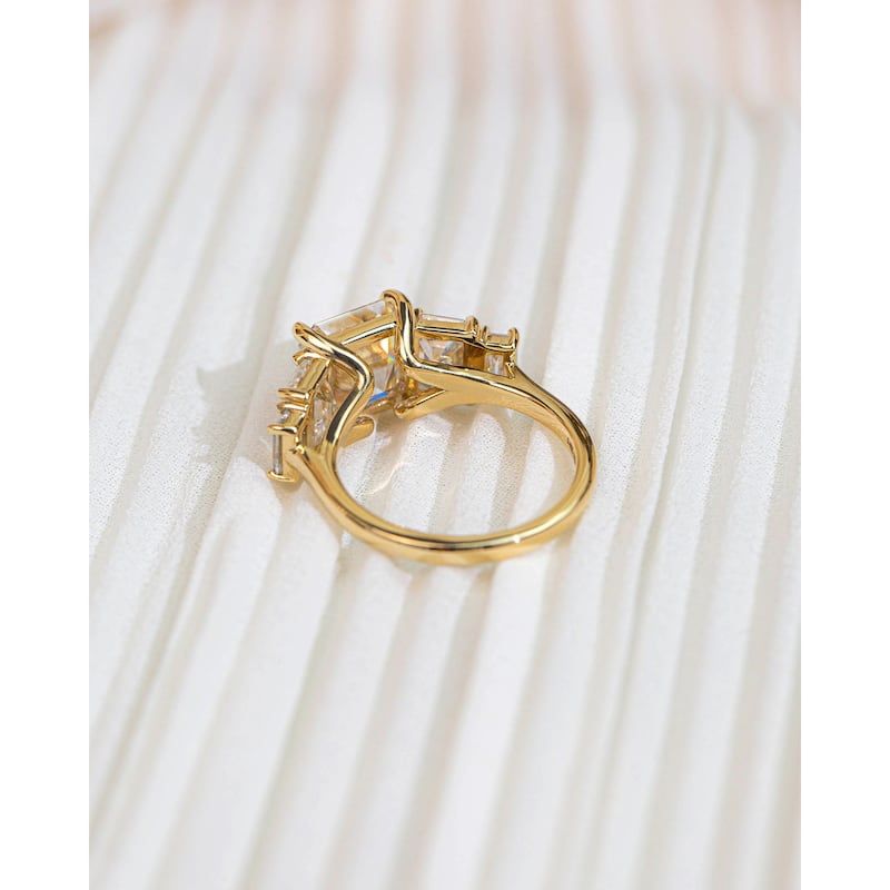 Kobelli 6.50 Carats Asscher & Emerald Lab Grown Diamond 14k Solid Gold 5-Stone Astrid Ring (Certified, EF/VS)