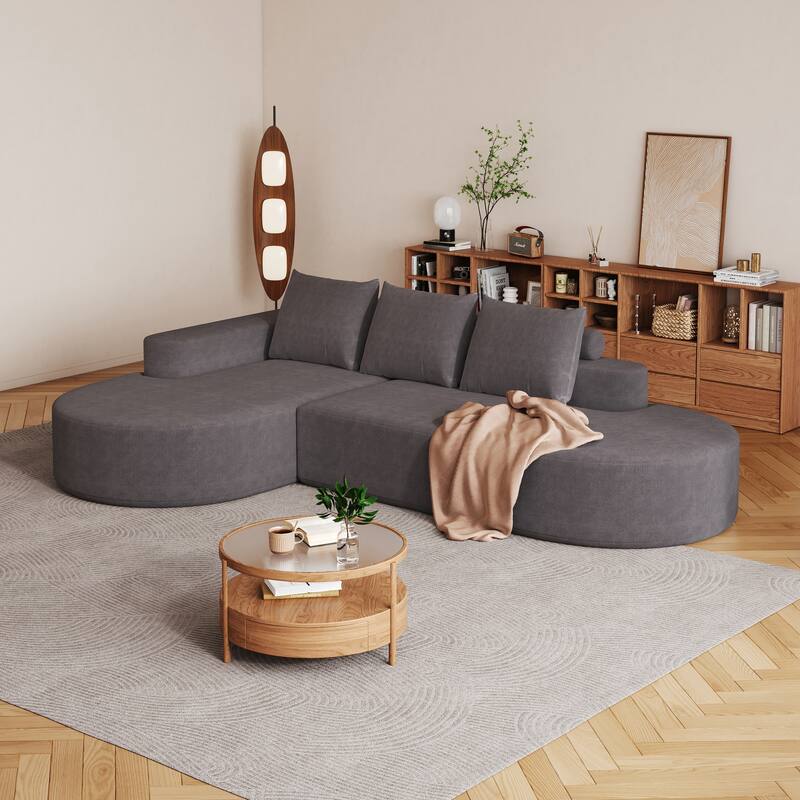 L Shaped Modular Curved Sectional Sofa, Chenille Upholstered 3 Seat Sofa, Corner Sofa with 3 Pillows for Living Room, Bedroom