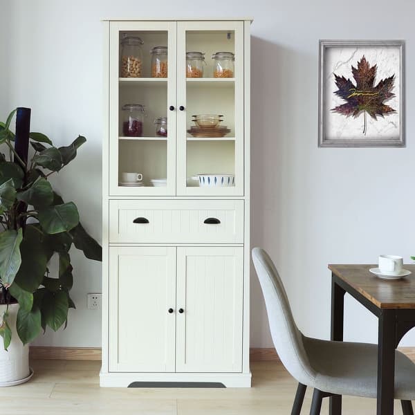 slide 2 of 27, VEIKOUS 72 in. H Kitchen Storage Pantry Cabinet Closet with Doors and Adjustable Shelves Off-White