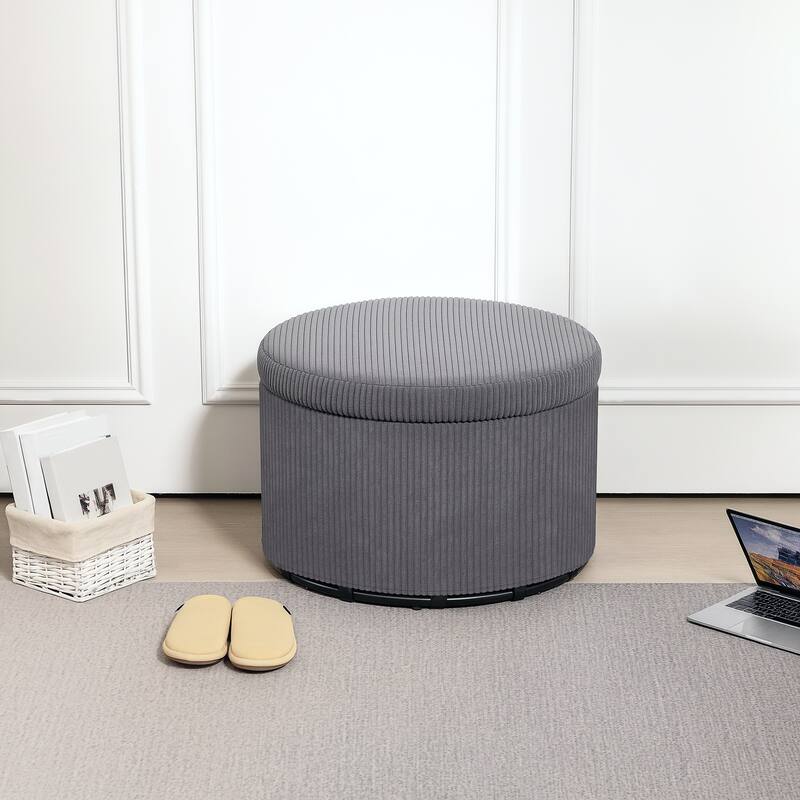 Large Corduroy Storage Ottoman with Hidden 25.6 Gal Compartment and Foam Seat Steel Frame - Grey
