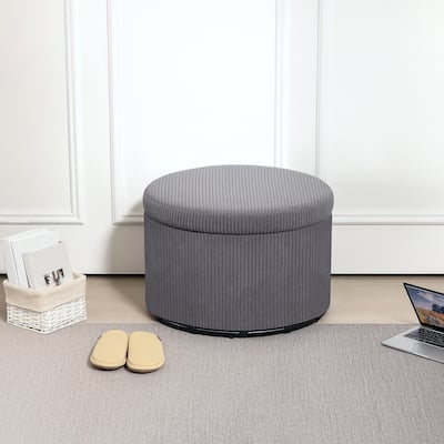 Large Corduroy Storage Ottoman with Hidden 25.6 Gal Compartment and Foam Seat Steel Frame