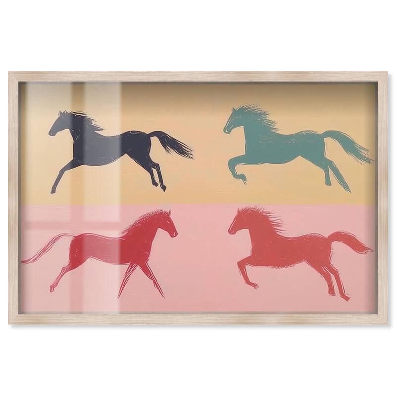 Galloping Quartet Shadowbox by Art Remedy - Natural - 54" x 36"