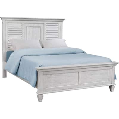 Bed With Panel Headboard, Antique White