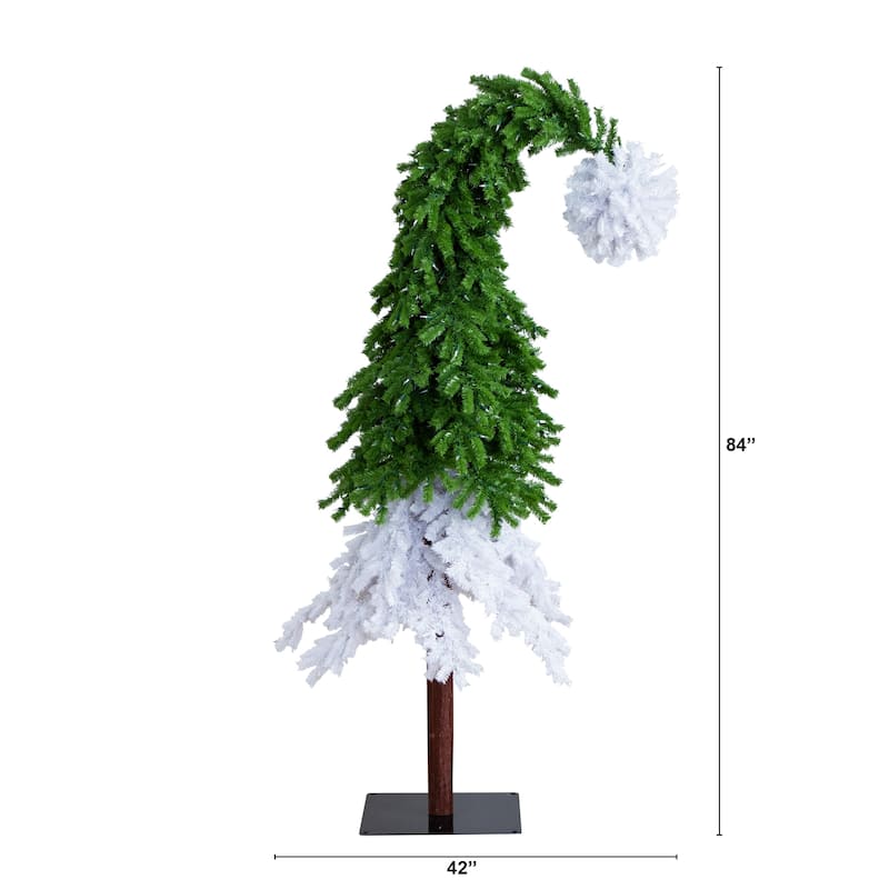 Pre-Lit Santa Hat Pine Artificial Christmas Tree - 7’ - Warm White LED Lights - 7 Foot