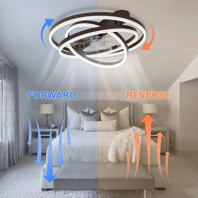 Bella Depot 24 Inch Modern Flush Mount Ceiling Fan with Dimmable Light, 6-Speed DIY Shade with Remote and APP Control - 23.6"