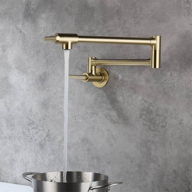Pot Filler Faucet Wall Mount Folding Kitchen Sink Faucet Double Joint Swing Arm Articulating Commercial Double Handle Taps