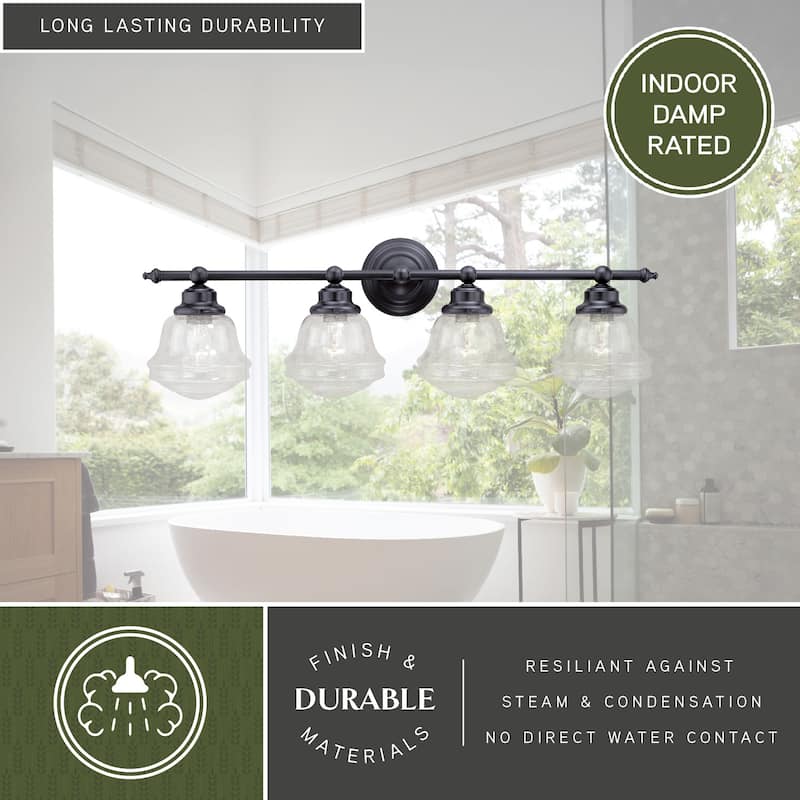 Huntley 4 Light Bronze Farmhouse Schoolhouse Bathroom Vanity Fixture - 32-in W x 10-in H x 7-in D