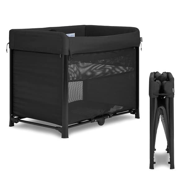 slide 2 of 13, Evolur Zane Portable Baby Playard | On The Go- Instant Fold Playard, with Removable Mattress Cover & Zipper Full Bassinet Black