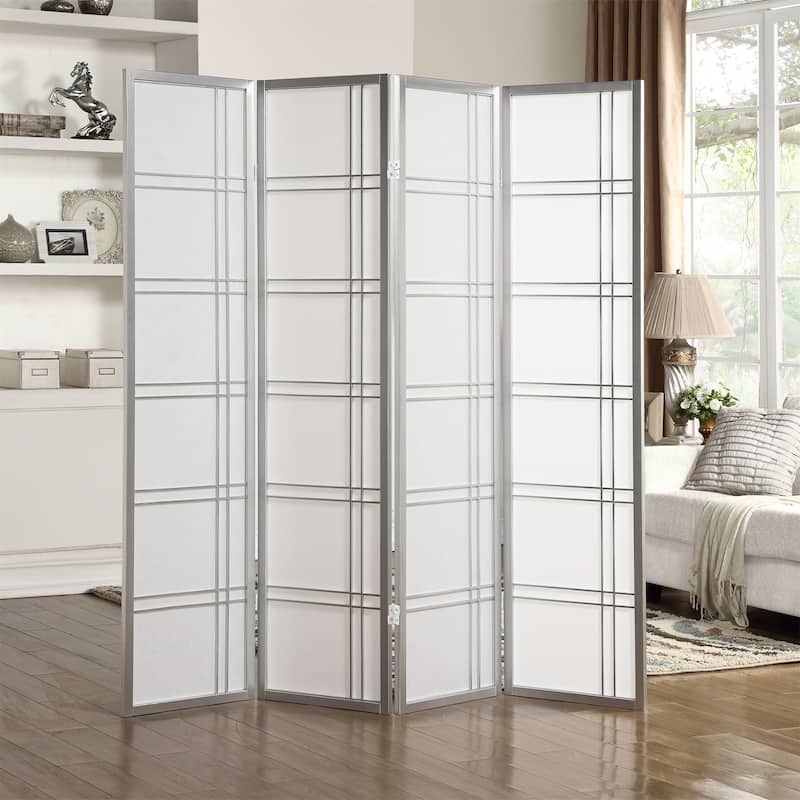4-Panel Room Divider Screen - Silver