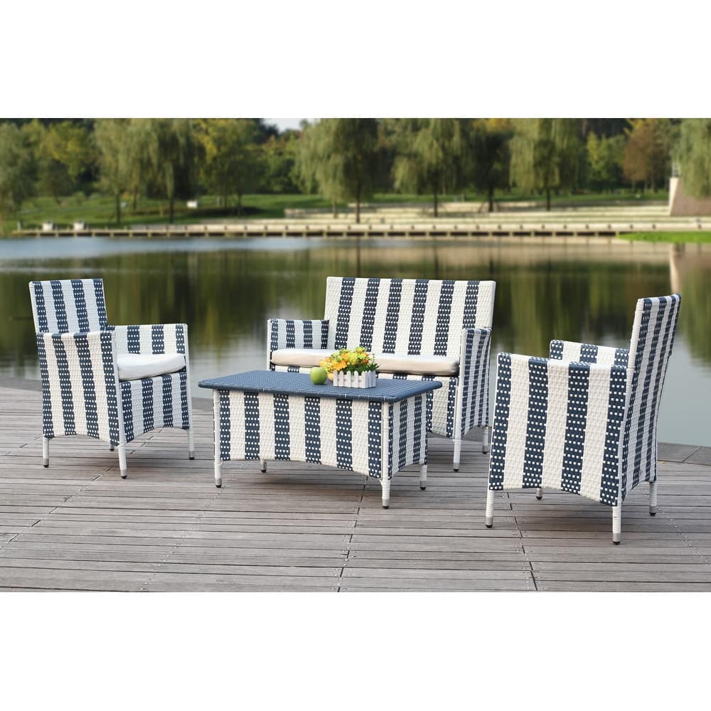 SAFAVIEH Outdoor Simka Brown/ Sand Patio Set (4-Piece) - 43W x 34D x 23H