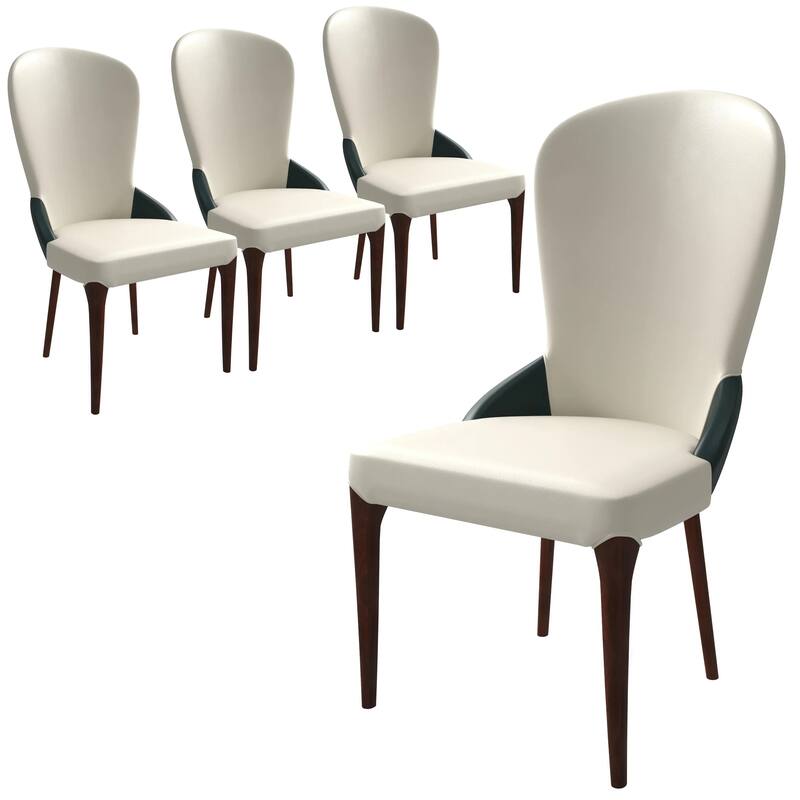 Havana Leather Upholstered Solid Wood Dining Chair Two-Tone Color Design Set of 4 - Green