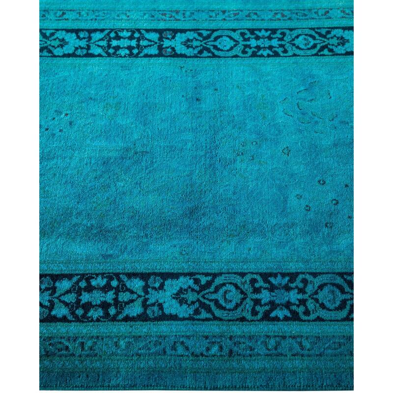 Overton Hand Knotted Wool Vintage Inspired Modern Contemporary Overdyed Blue Runner Rug - 2' 7" x 18' 8"