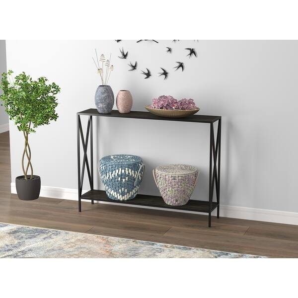 Console Table 39 5l Dark Grey Wood 1 Shelf Black Metal 39 5 X 9 X 29 Overstock 31748749