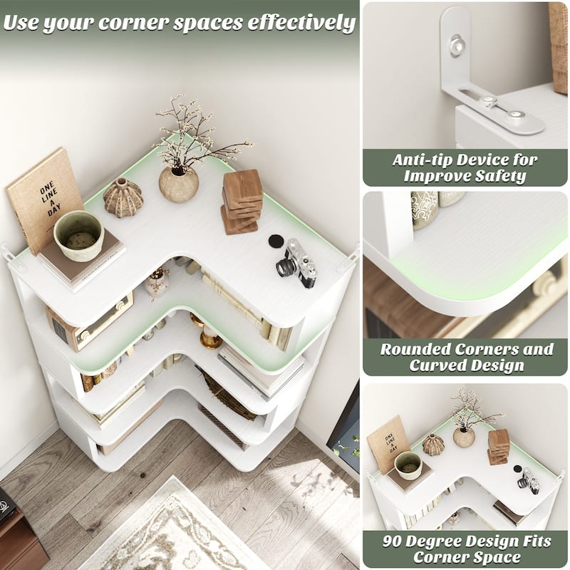 5-Tier Corner Space Shelving Bookshelves, Freestanding Display Storage Shelving