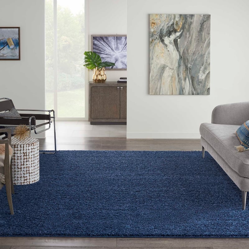 Nourison Shangri-La Solid Modern Plush Shag Area Rug - 8' x 10' - Navy - Rectangle