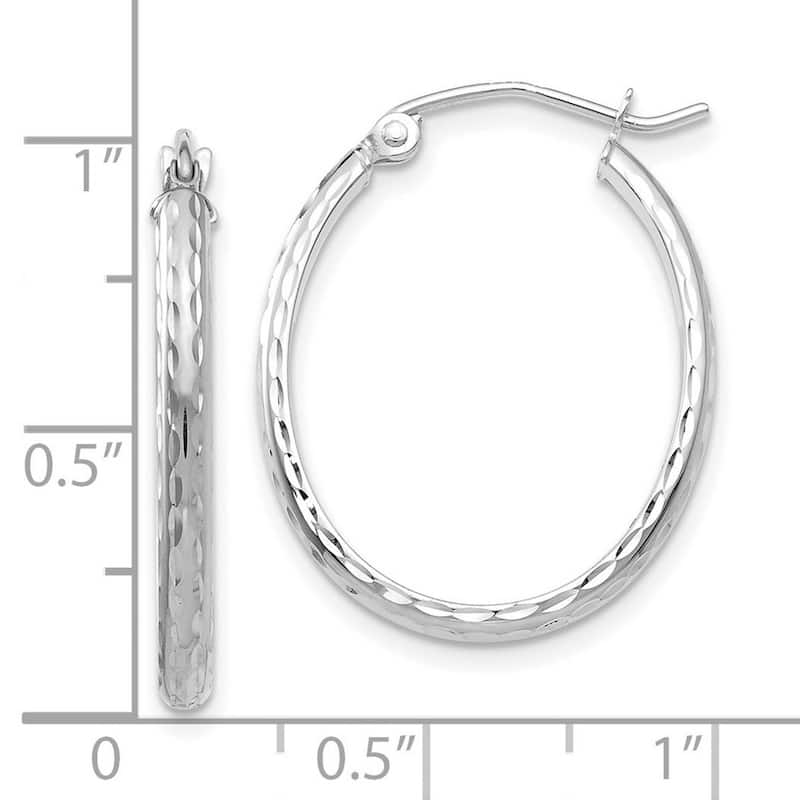 Curata 14k White Gold Lightweight Sparkle Cut Oval Hoop Earrings - 25x20mm