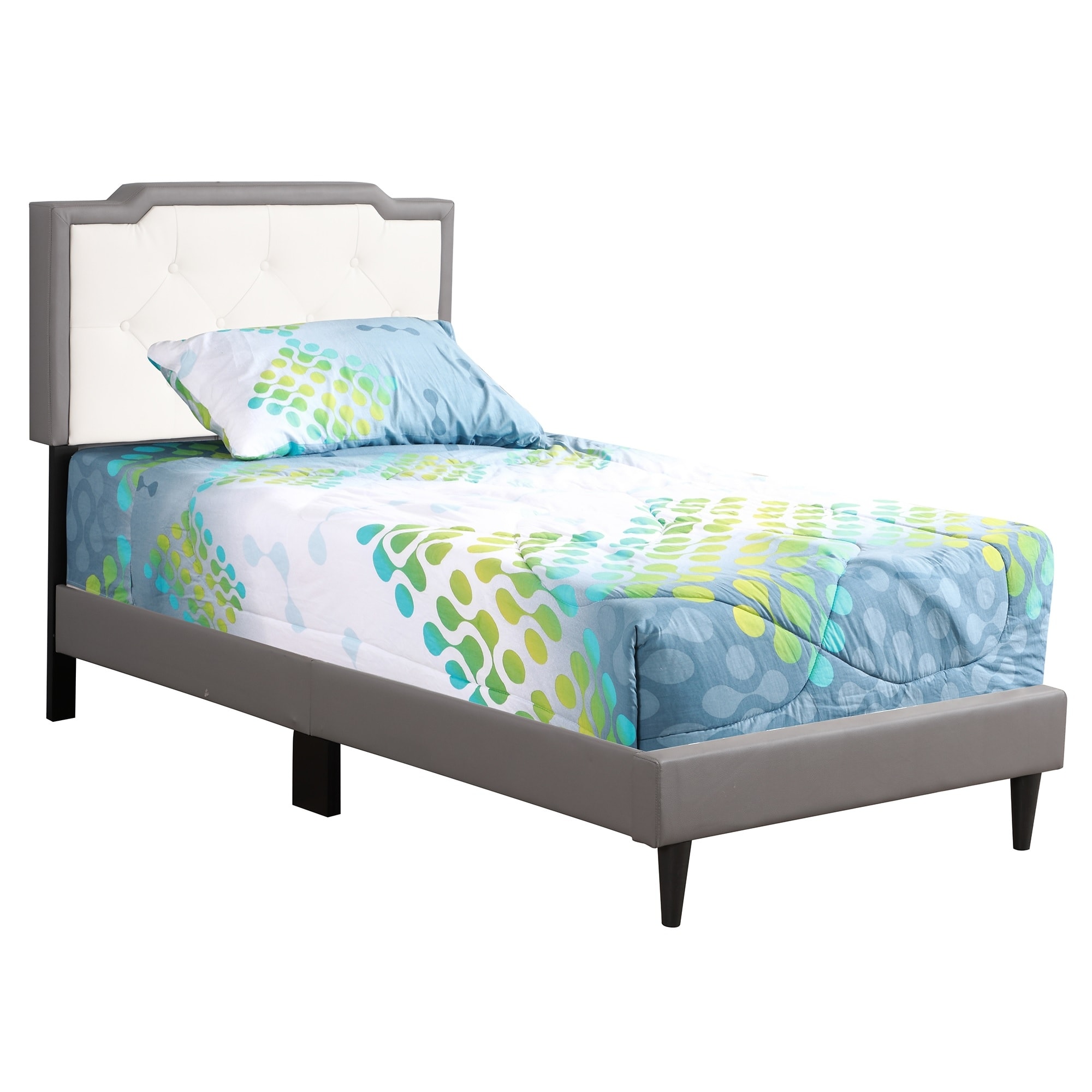 Faux Leather Upholstered Tufted Twin Panel Bed - 81" - Gray and White