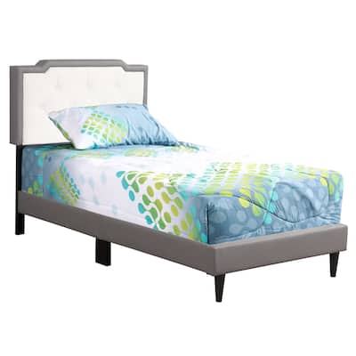 Faux Leather Upholstered Tufted Twin Panel Bed - 81" - Gray and White