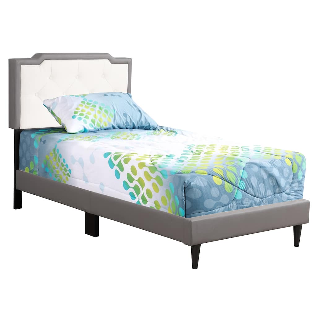 Faux Leather Upholstered Tufted Twin Panel Bed - 81" - Gray and White