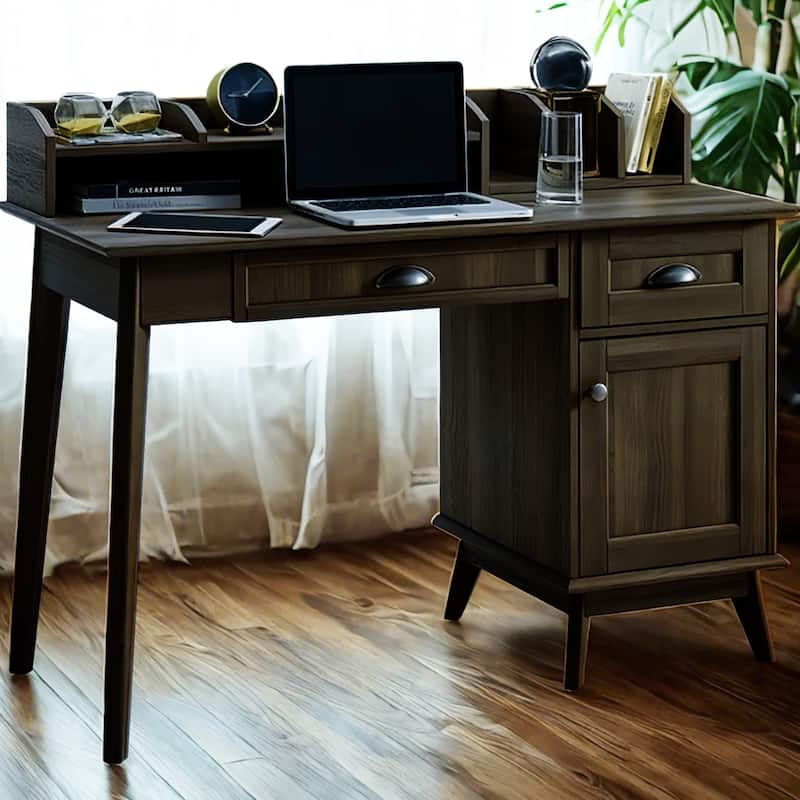 Caffoz Newport Series Computer Desk with Hutch Home Office Writing Desk, Wood Workstation w/Shelves, Study Desk for Small Spaces - Golden Oak