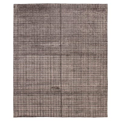 ECARPETGALLERY Hand Loomed Kashkuli Gabbeh Dark Grey Silk Rug - 7'8 x 9'4