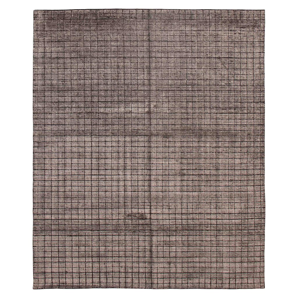 ECARPETGALLERY Hand Loomed Kashkuli Gabbeh Dark Grey Silk Rug - 7'8 x 9'4