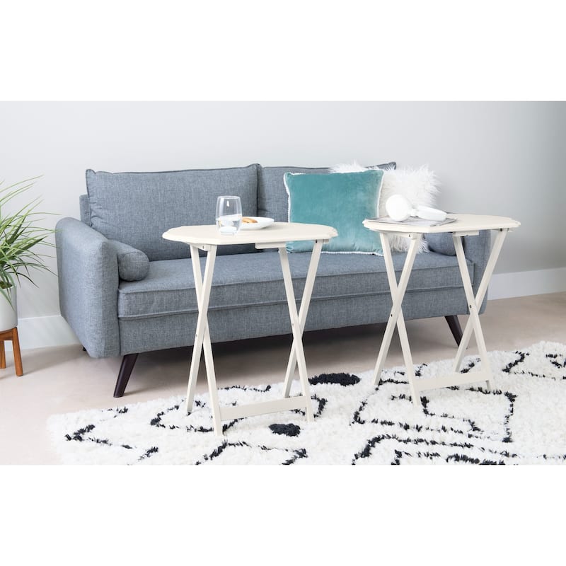 Routed Edge Foldable Snack Tray Tables - 26.25" - White - Set of 2