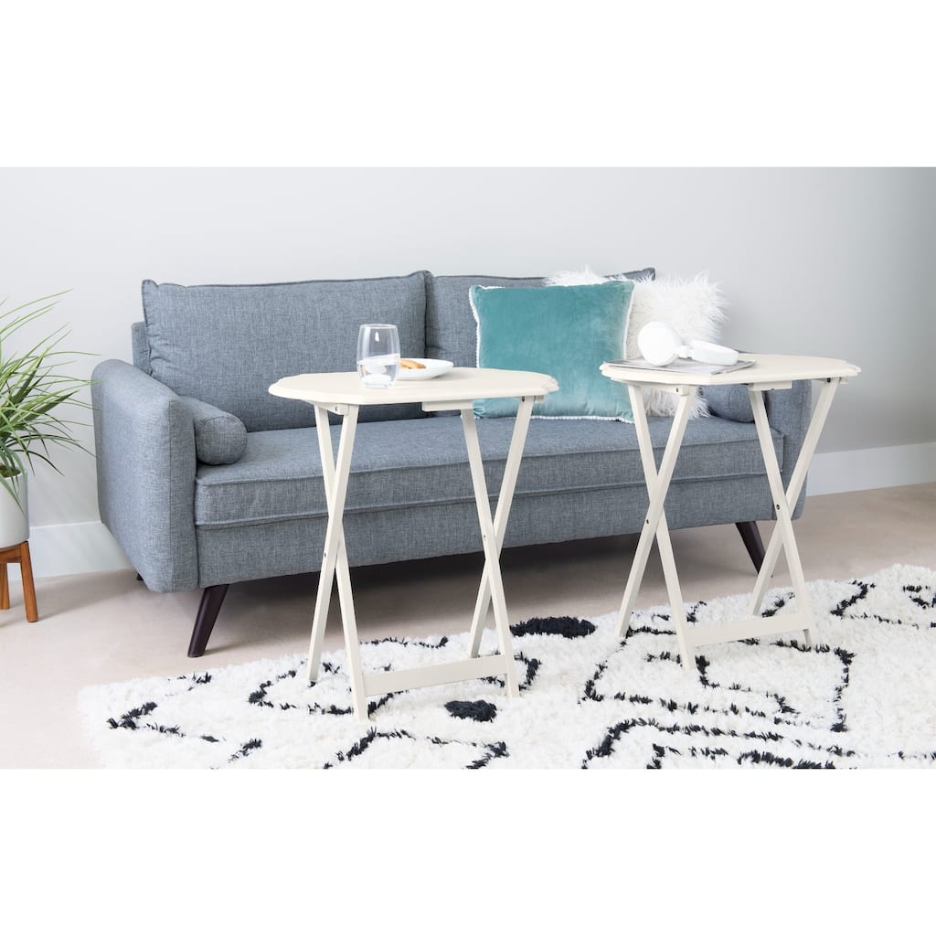 Routed Edge Foldable Snack Tray Tables - 26.25" - White - Set of 2