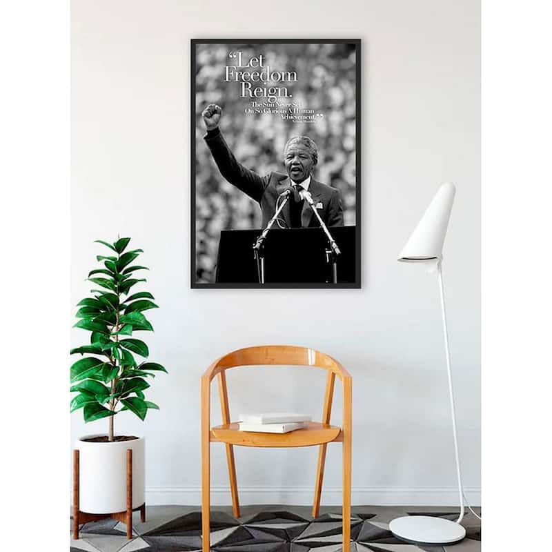 Let Freedom Reign. Nelson Mandela Quotes Framed Poster - 24 x 36 Inch