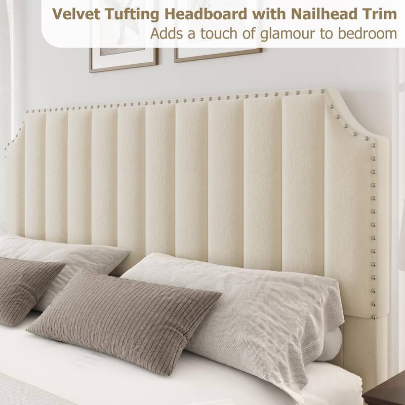 Velvet Upholstered Bed Frame with Headboard and Footboard
