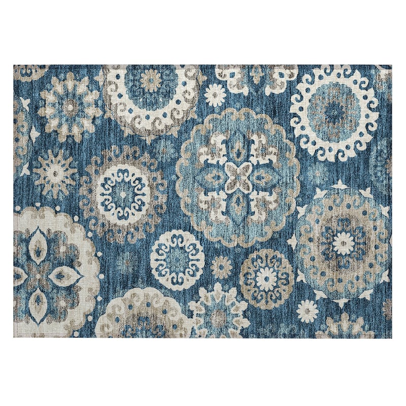 Machine Washable Indoor/ Outdoor Chantille Casual Medallion Rug