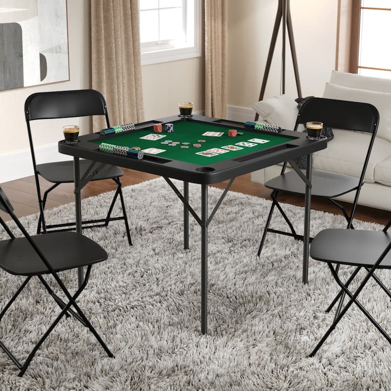 4-Player Folding Card Game Table with Cup Holders - 34.5"D x 34.5"W x 29"H