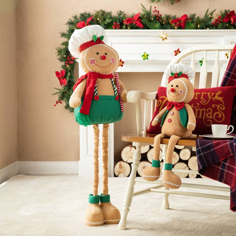 Glitzhome 39"H Telescoped Fabric Christmas Gingerbread Man Home Decor