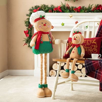 Glitzhome 39"H Telescoped Fabric Christmas Gingerbread Man Home Decor