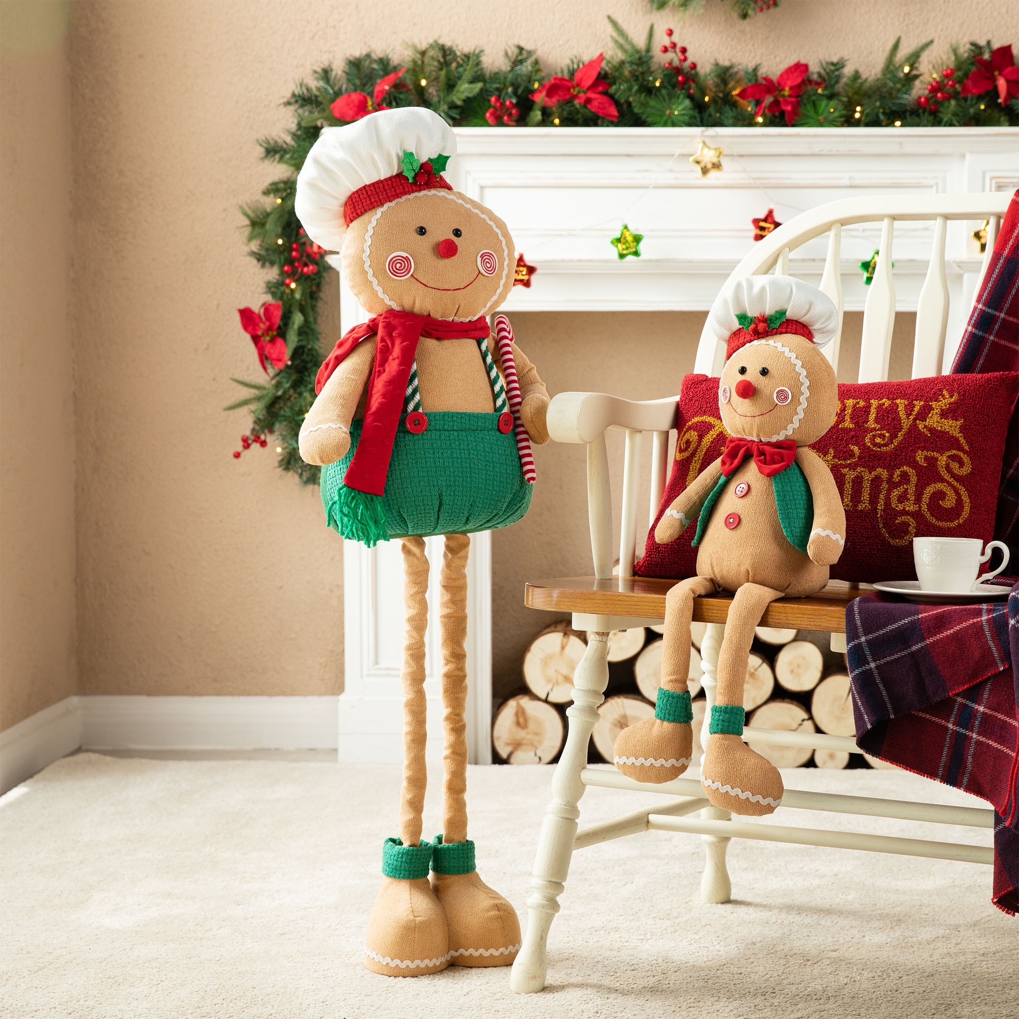 Glitzhome 39"H Telescoped Fabric Christmas Gingerbread Man Home Decor
