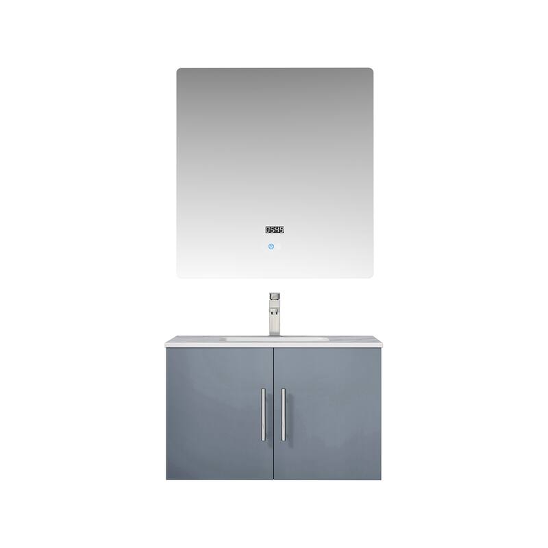 Monte Stainless Steel Bathroom Vanity Set with Marble Top, Chrome Faucet, 30" x 32" Mirror, Scratch & Stain Resistant - 30 in ,DARK GREY,Carrara Marble Countertop - DARK GREY