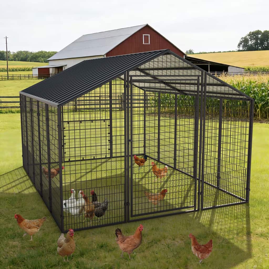 VEIKOUS Outdoor Walk-in Chicken Coop with Galvanized Metal Roof for Poultry, Ducks