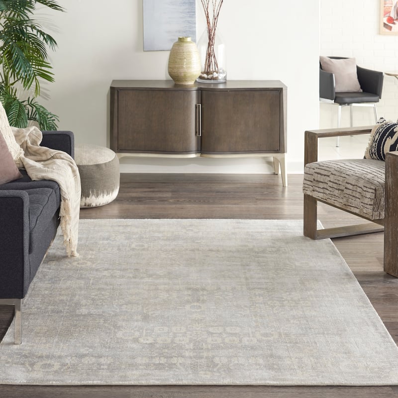 Desert Skies Traditional Persian Floral Shimmer Area Rug - 8' x 11' - Light Grey - Runner/Rectangle