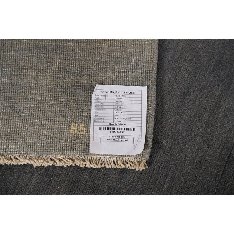 Gray Blue Gabbeh Modern Oriental Rug Hand-Knotted Wool Carpet - 5'1"x 6'4"