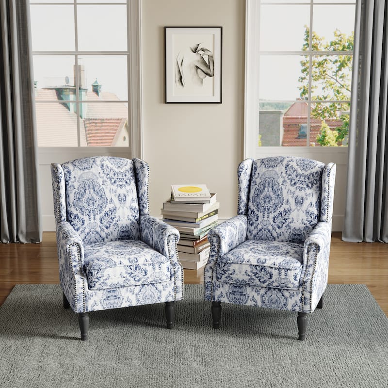 Upholstered Nailhead Trim Armchair Wingback Accent Chairs Set of 2