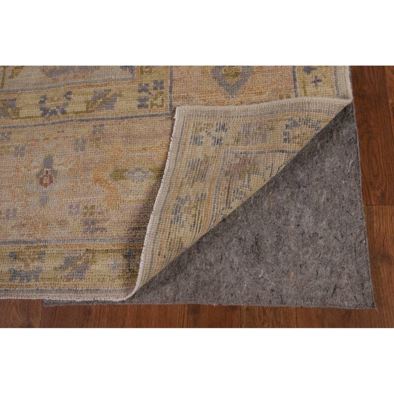 Oushak Turkish Vegetable Dye Area Rug Handmade Beige Wool Carpet - 6'2"x 8'10"