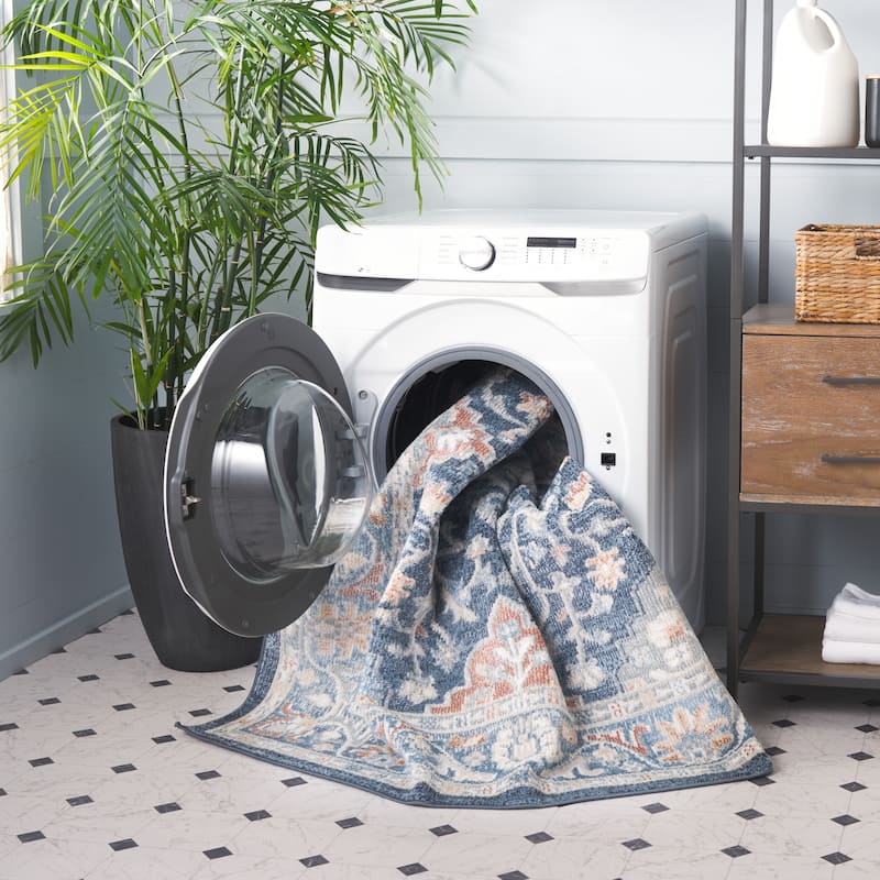SAFAVIEH Blair Sobine Machine Washable Rug - 6'7" Round - Navy/Blue