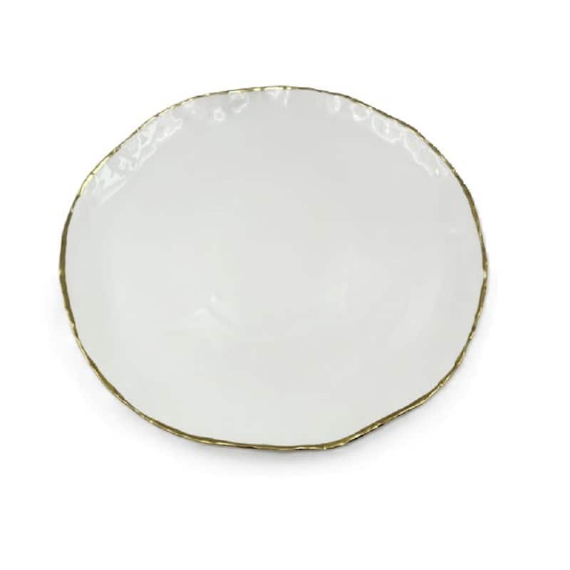 12.5" White Porcelain Gold Trim Freestyle Round Charger Plate