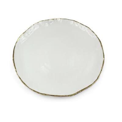 12.5" White Porcelain Gold Trim Freestyle Round Charger Plate