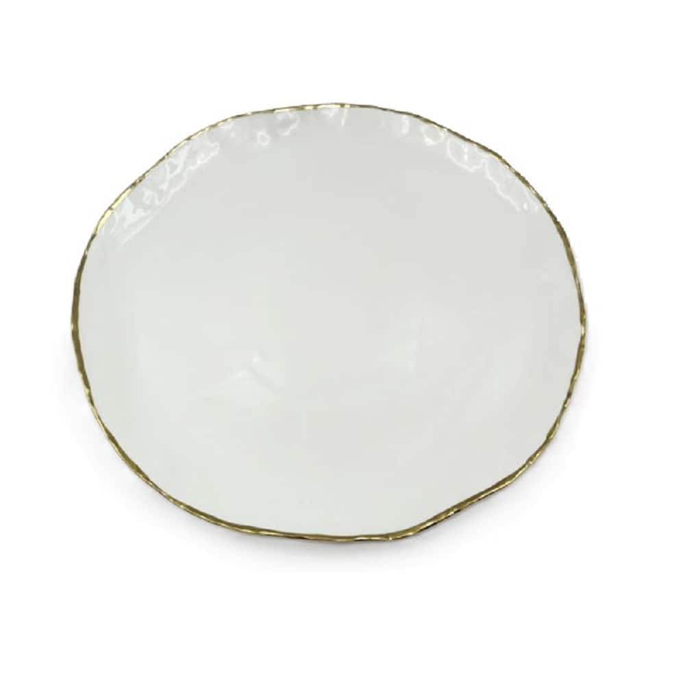12.5" White Porcelain Gold Trim Freestyle Round Charger Plate